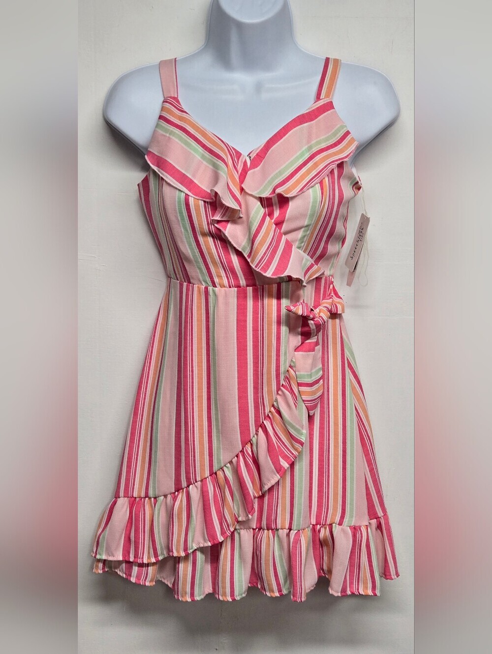Speechless Kids Cute Summer Dress 10 Ruffles Striped Faux Wtap Sleeveless